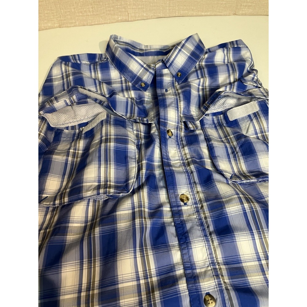 LL Bean Fishing Shirt Mens XXX Tall Blue Plaid Long Sleeve Vented Outdoor Hiking